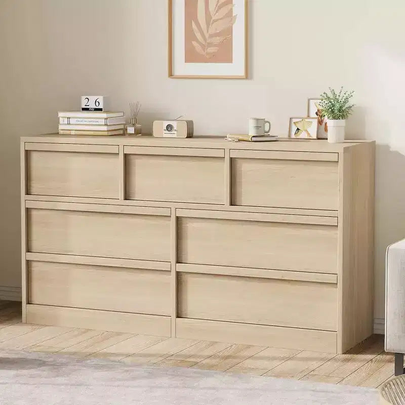 Modern Double Dresser Organizer with 6/ 7 /8 Drawers, Wooden Chest of Drawers for Living Room, Hallway, Entryway, Office
