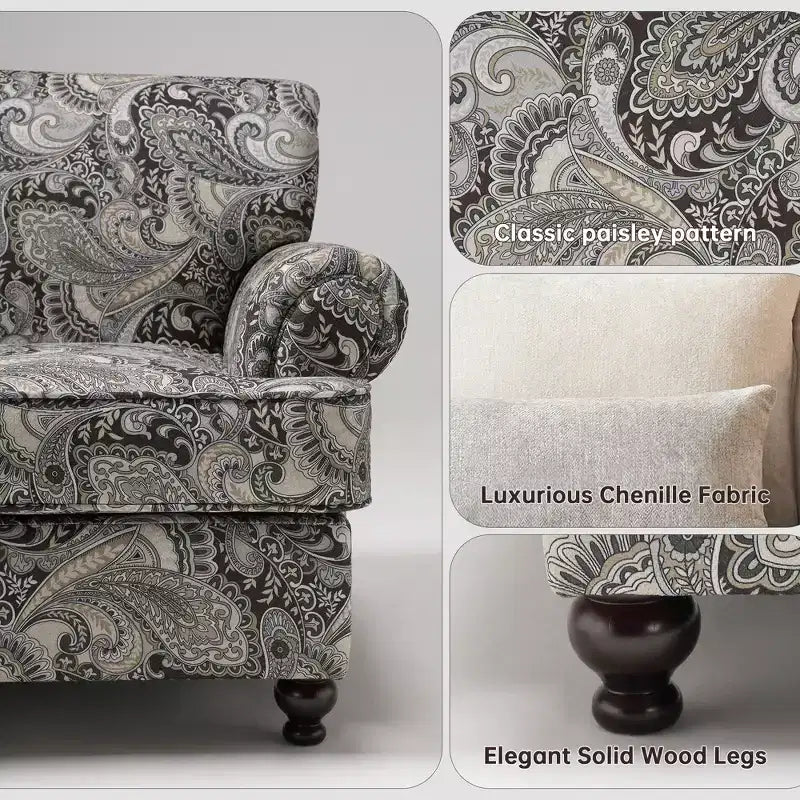 Floral Upholstered Chair - Chenille Fabric,Cozy Lounge Chair for Living Room, Bedroom, or Office