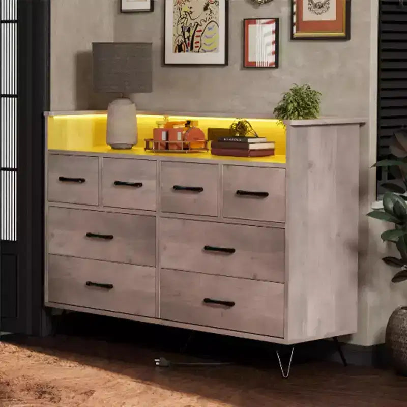8-Drawer Dresser TV Stand with Charging Station - Black Storage Entertainment Center for Bedroom & Living Room