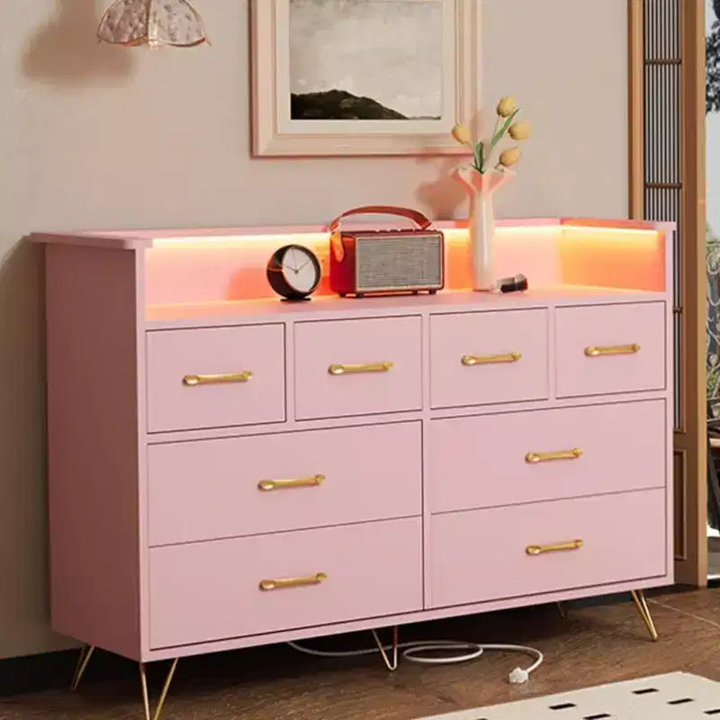 8-Drawer Dresser TV Stand with Charging Station - Black Storage Entertainment Center for Bedroom & Living Room