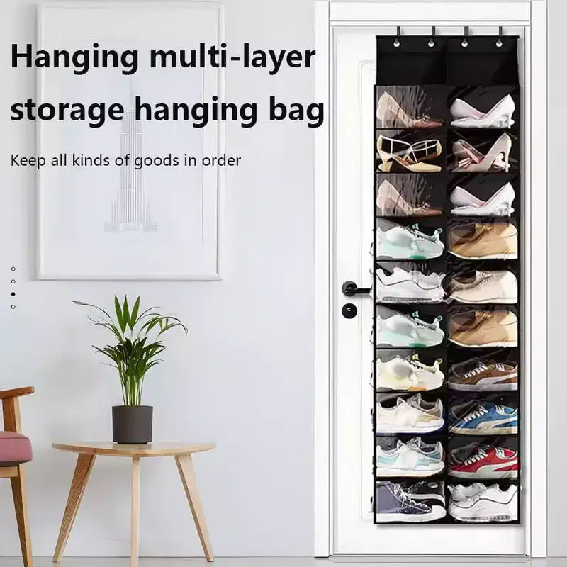 Over The Door Shoe Rack for Door, Fit 20 Pairs, Dustproof Shoe Organizer Hanging Shoe Rack for Closet Door Storage, 20 Large Pockets & 4 Metal Hook