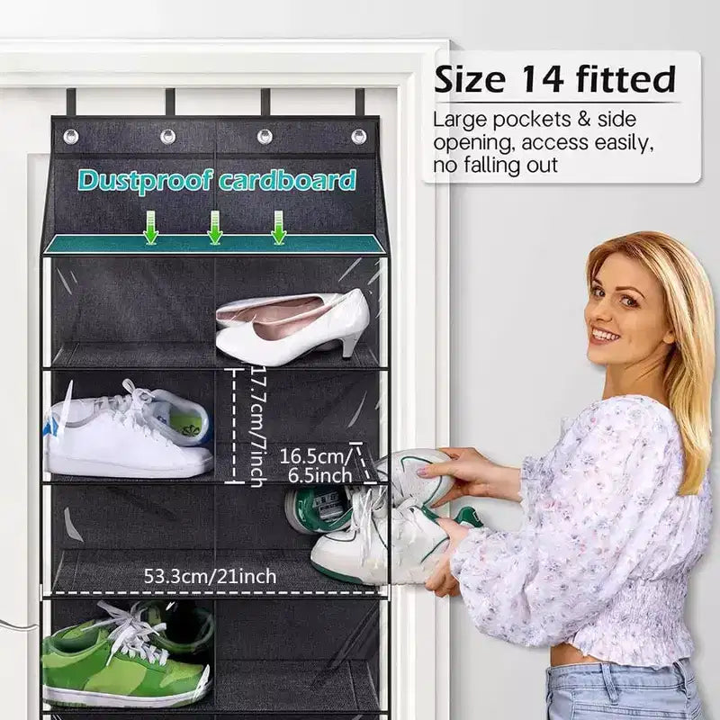 Over The Door Shoe Rack for Door, Fit 20 Pairs, Dustproof Shoe Organizer Hanging Shoe Rack for Closet Door Storage, 20 Large Pockets & 4 Metal Hook