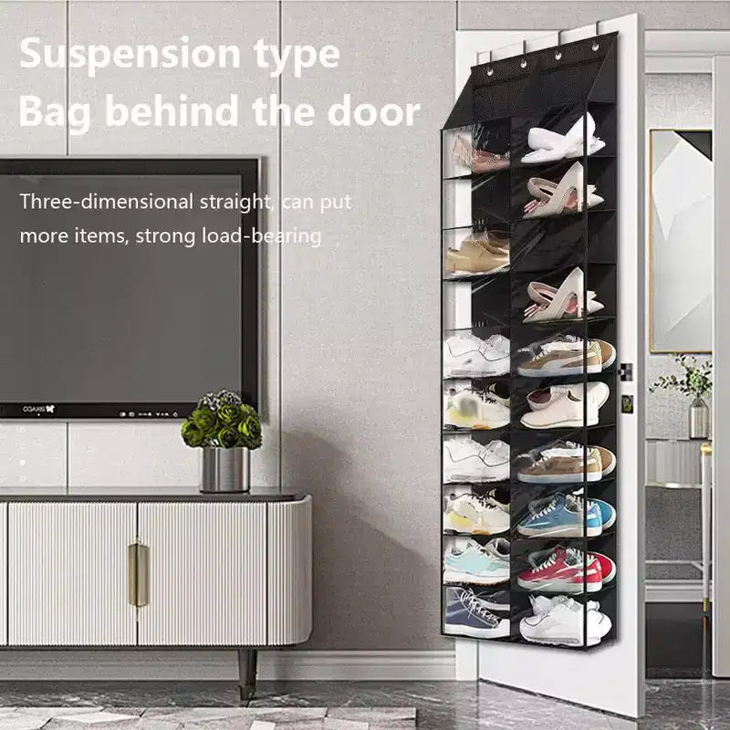 Over The Door Shoe Rack for Door, Fit 20 Pairs, Dustproof Shoe Organizer Hanging Shoe Rack for Closet Door Storage, 20 Large Pockets & 4 Metal Hook
