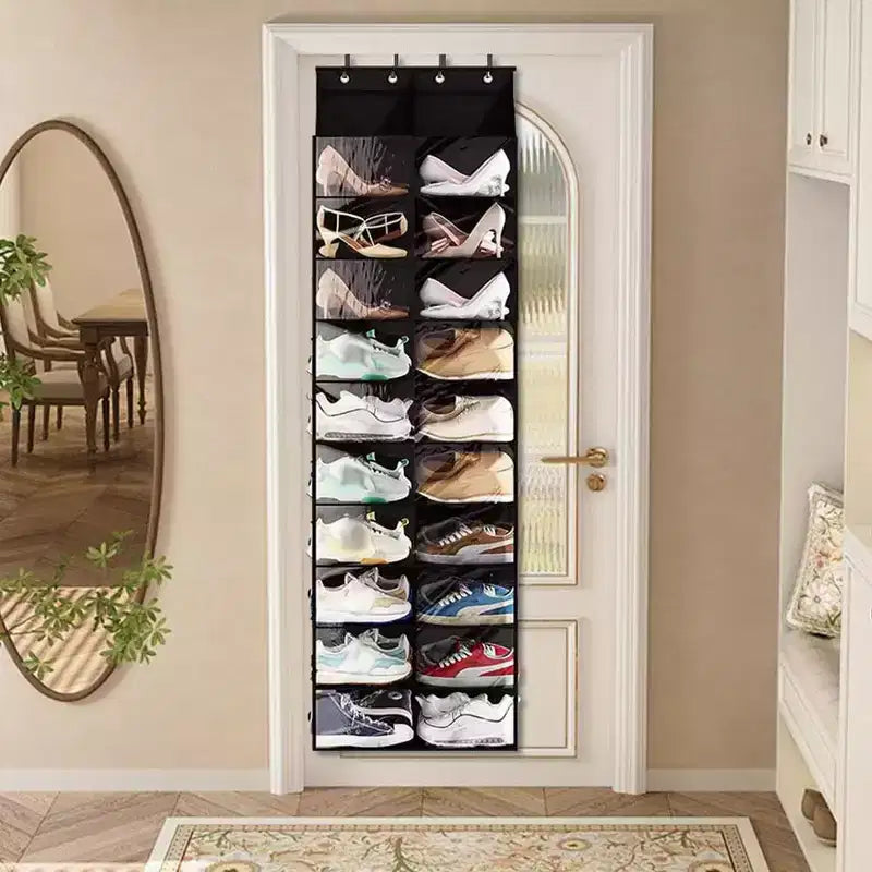 Over The Door Shoe Rack for Door, Fit 20 Pairs, Dustproof Shoe Organizer Hanging Shoe Rack for Closet Door Storage, 20 Large Pockets & 4 Metal Hook