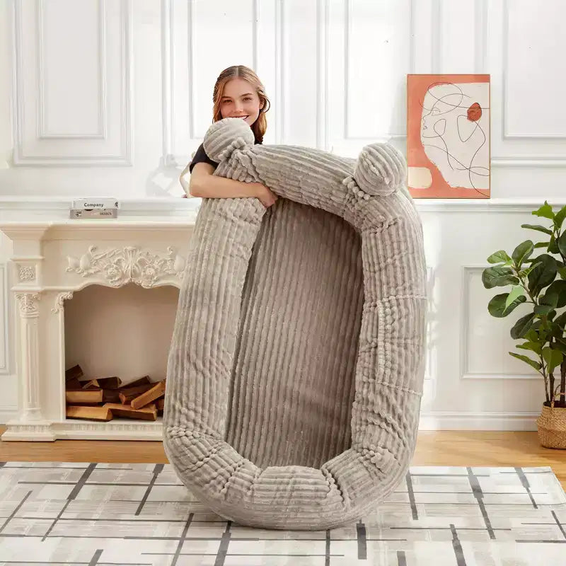 Human Dog Bed, 71''x45''x12'' Large Dog Bed with Blanket, Storage Pockets, Portable Handle, Removable Cover, Human Size Pet Bed for Adult