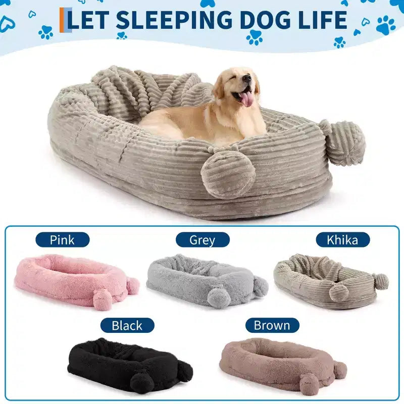 Human Dog Bed, 71''x45''x12'' Large Dog Bed with Blanket, Storage Pockets, Portable Handle, Removable Cover, Human Size Pet Bed for Adult