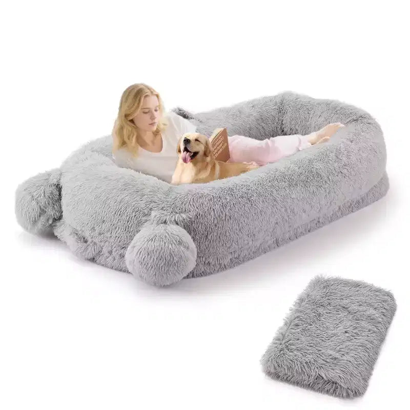 Human Dog Bed, 71''x45''x12'' Large Dog Bed with Blanket, Storage Pockets, Portable Handle, Removable Cover, Human Size Pet Bed for Adult