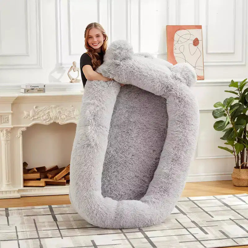 Human Dog Bed, 71''x45''x12'' Large Dog Bed with Blanket, Storage Pockets, Portable Handle, Removable Cover, Human Size Pet Bed for Adult