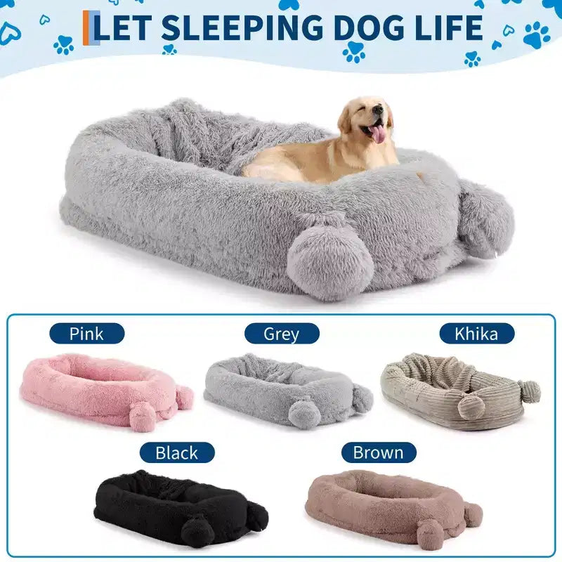 Human Dog Bed, 71''x45''x12'' Large Dog Bed with Blanket, Storage Pockets, Portable Handle, Removable Cover, Human Size Pet Bed for Adult