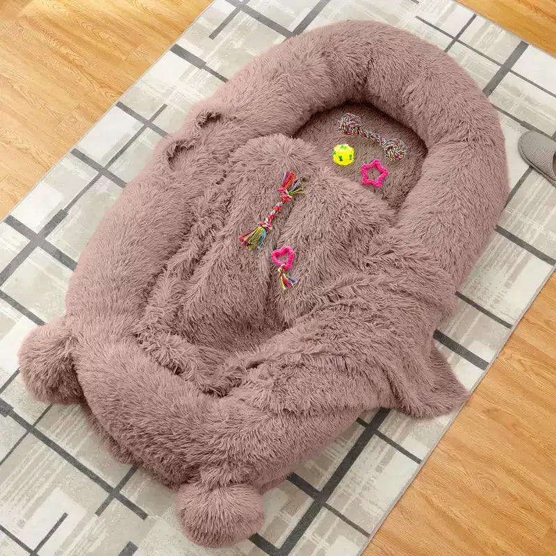 Human Dog Bed, 71''x45''x12'' Large Dog Bed with Blanket, Storage Pockets, Portable Handle, Removable Cover, Human Size Pet Bed for Adult
