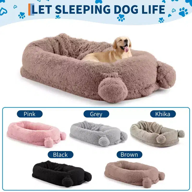 Human Dog Bed, 71''x45''x12'' Large Dog Bed with Blanket, Storage Pockets, Portable Handle, Removable Cover, Human Size Pet Bed for Adult