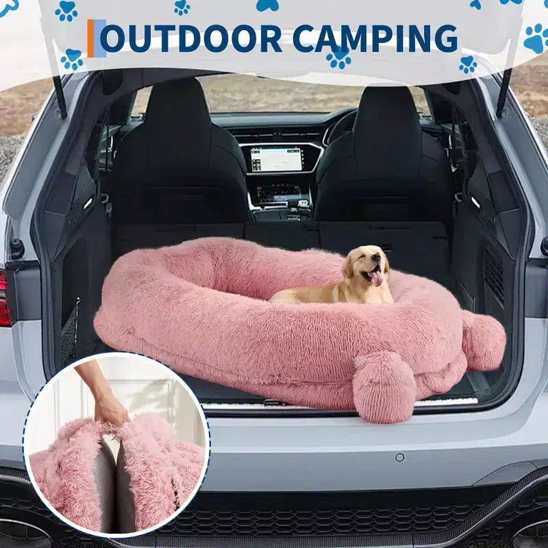 Human Dog Bed, 71''x45''x12'' Large Dog Bed with Blanket, Storage Pockets, Portable Handle, Removable Cover, Human Size Pet Bed for Adult