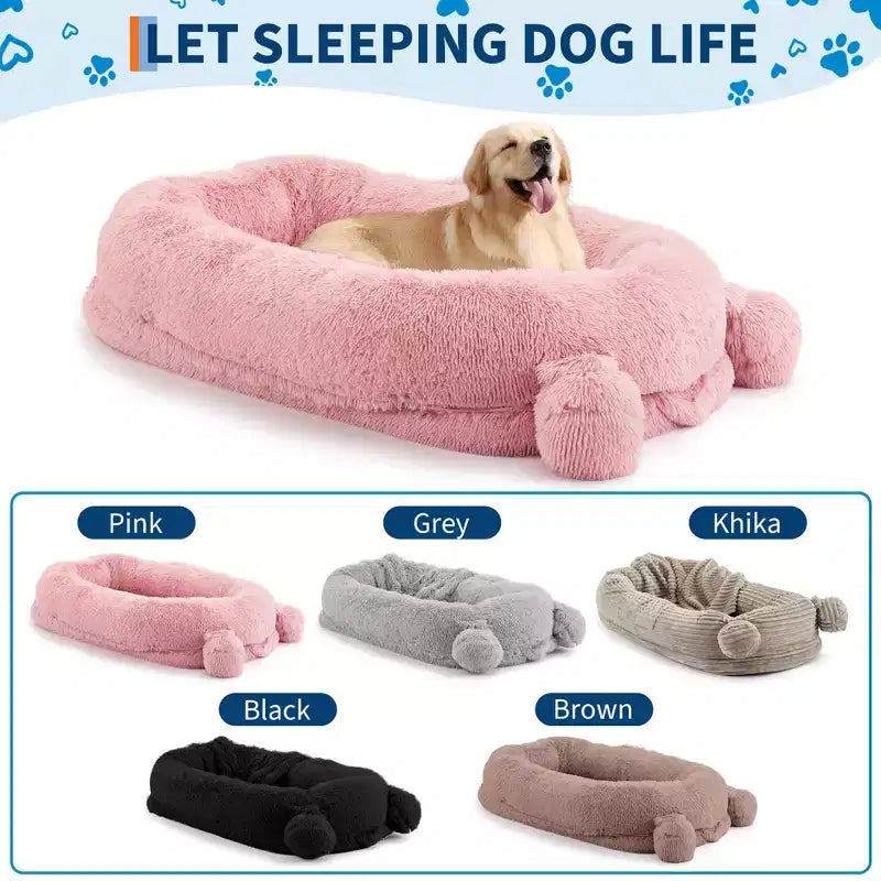 Human Dog Bed, 71''x45''x12'' Large Dog Bed with Blanket, Storage Pockets, Portable Handle, Removable Cover, Human Size Pet Bed for Adult