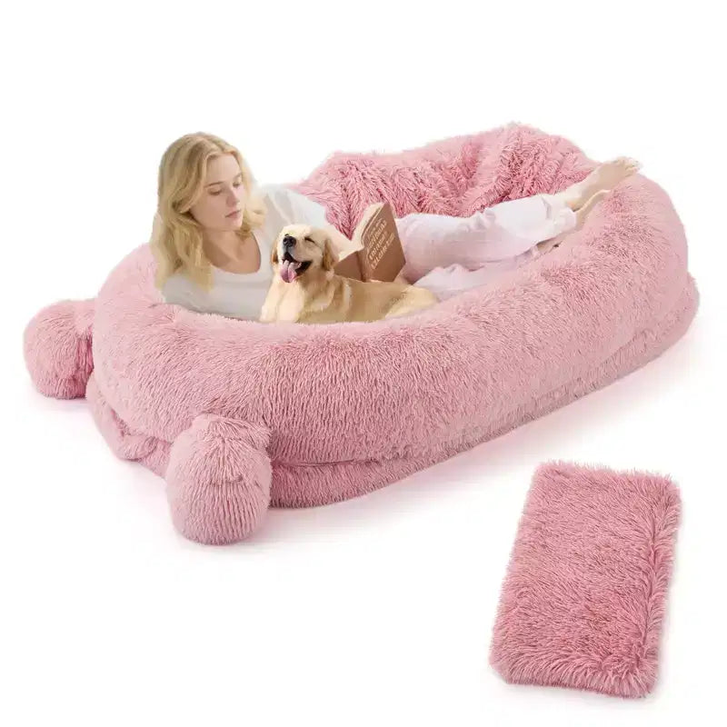 Human Dog Bed, 71''x45''x12'' Large Dog Bed with Blanket, Storage Pockets, Portable Handle, Removable Cover, Human Size Pet Bed for Adult