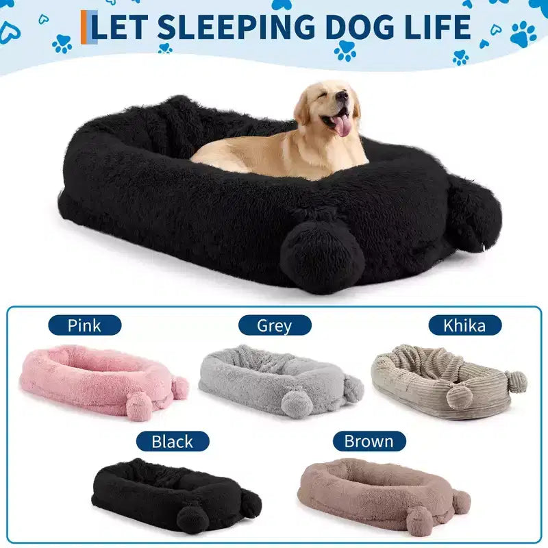 Human Dog Bed, 71''x45''x12'' Large Dog Bed with Blanket, Storage Pockets, Portable Handle, Removable Cover, Human Size Pet Bed for Adult