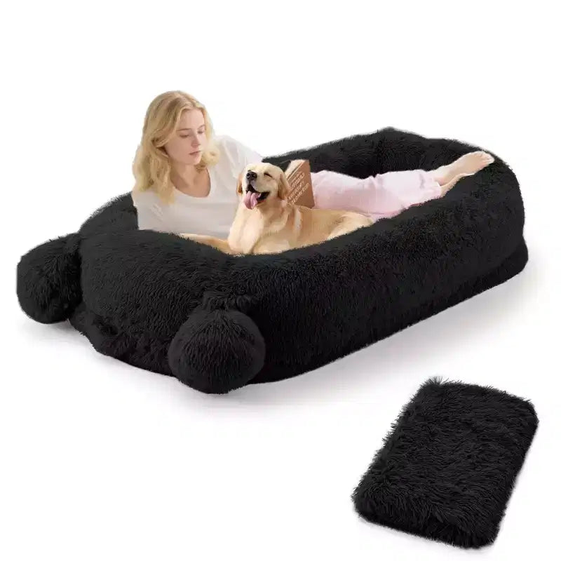 Human Dog Bed, 71''x45''x12'' Large Dog Bed with Blanket, Storage Pockets, Portable Handle, Removable Cover, Human Size Pet Bed for Adult
