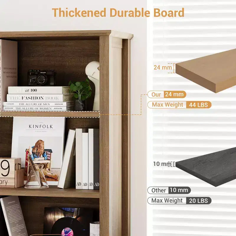 3-Tier Bookshelf, 70'' Tall Bookcase with Doors, Farmhouse Storage Cabinet with Adjustable Shelf and Stable Leg, Floor Standing Display Bookshelves