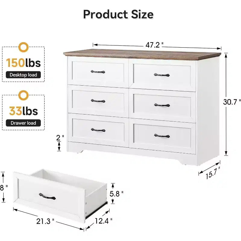 5/6 Drawers Dresser for Bedroom,Chest of Drawers,Farmhouse Modern Wooden Dresser,Storage Organizer Dresser for Bedroom,Living Room,Kids Room