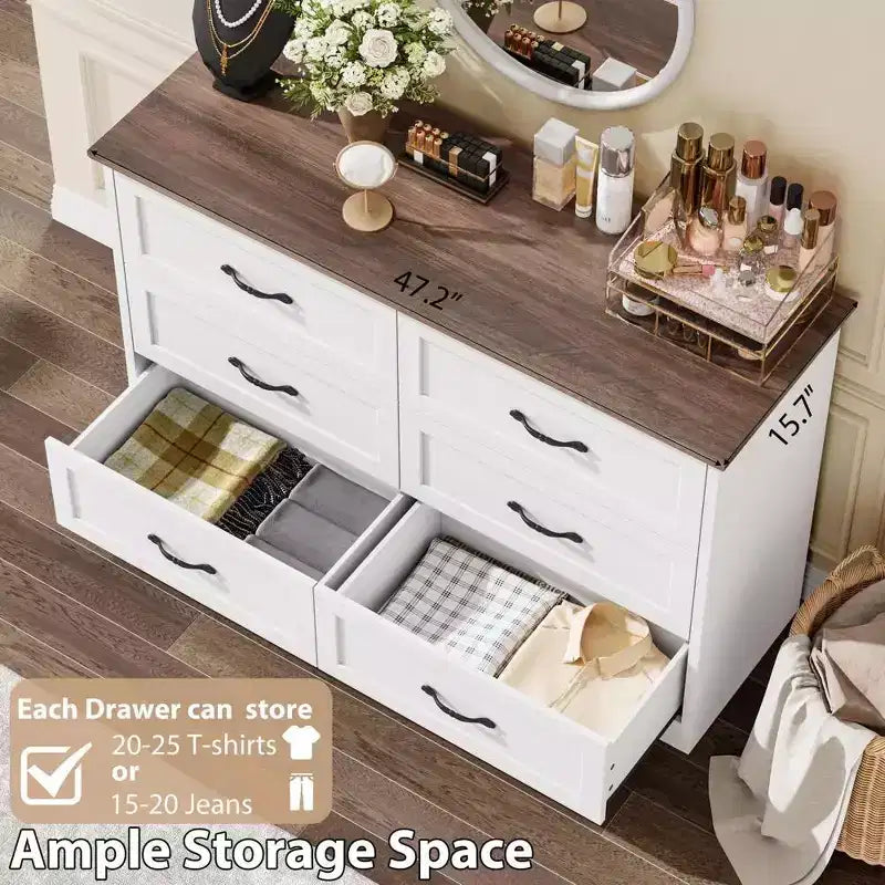 5/6 Drawers Dresser for Bedroom,Chest of Drawers,Farmhouse Modern Wooden Dresser,Storage Organizer Dresser for Bedroom,Living Room,Kids Room
