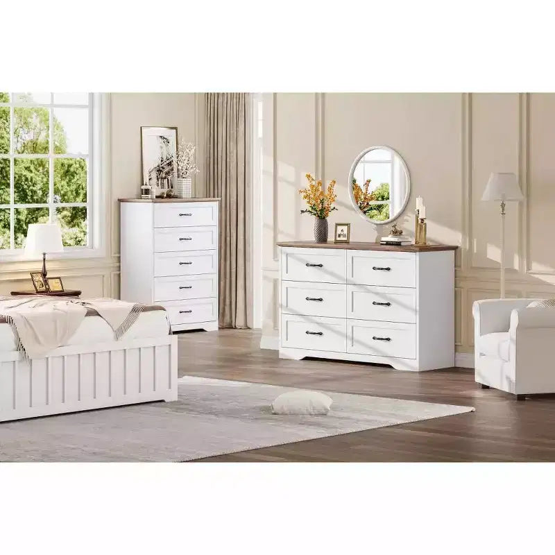 5/6 Drawers Dresser for Bedroom,Chest of Drawers,Farmhouse Modern Wooden Dresser,Storage Organizer Dresser for Bedroom,Living Room,Kids Room