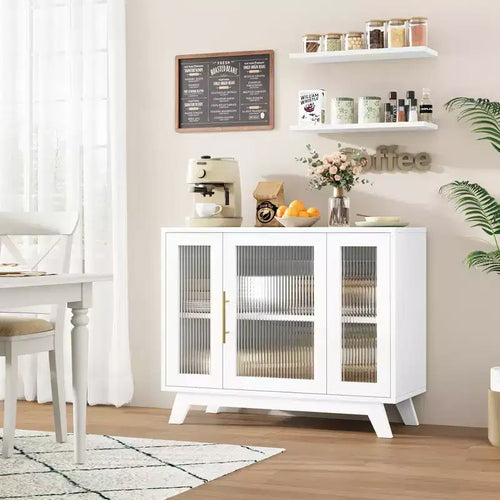 36 Modern Coffee Bar Cabinet - Buffet Sideboard with Fluted Glass Doors & Adjustable Shelves