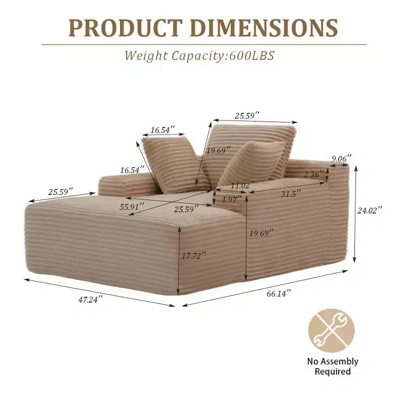 Whisen Modern Corduroy Single Sleeper Sofa & Chaise Lounge Chair & Daybed with Accent Pillows, No Assembly Required