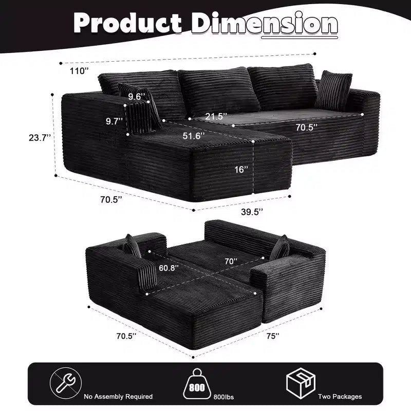 Whisen Modern Corduroy Single Sleeper Sofa & Chaise Lounge Chair & Daybed with Accent Pillows, No Assembly Required