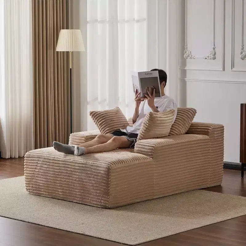 Whisen Modern Corduroy Single Sleeper Sofa & Chaise Lounge Chair & Daybed with Accent Pillows, No Assembly Required