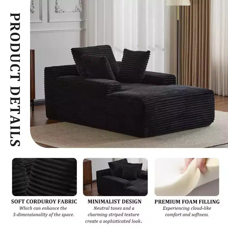 Whisen Modern Corduroy Single Sleeper Sofa & Chaise Lounge Chair & Daybed with Accent Pillows, No Assembly Required