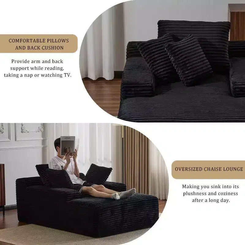 Whisen Modern Corduroy Single Sleeper Sofa & Chaise Lounge Chair & Daybed with Accent Pillows, No Assembly Required