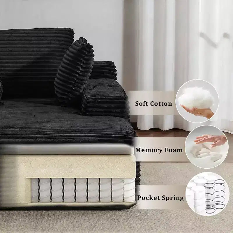 Whisen Modern Corduroy Single Sleeper Sofa & Chaise Lounge Chair & Daybed with Accent Pillows, No Assembly Required
