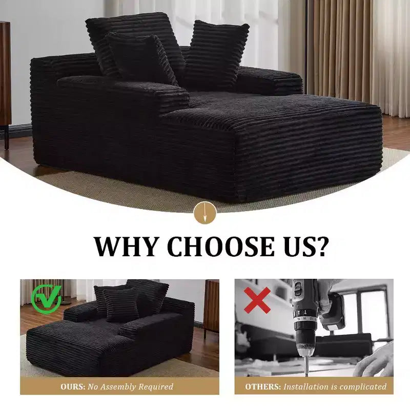 Whisen Modern Corduroy Single Sleeper Sofa & Chaise Lounge Chair & Daybed with Accent Pillows, No Assembly Required