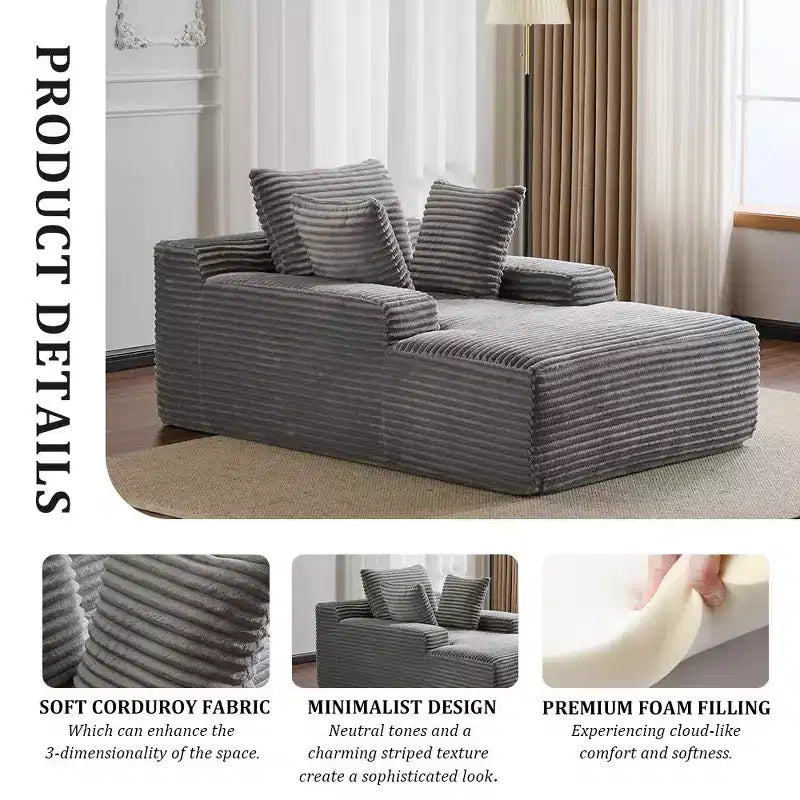 Whisen Modern Corduroy Single Sleeper Sofa & Chaise Lounge Chair & Daybed with Accent Pillows, No Assembly Required