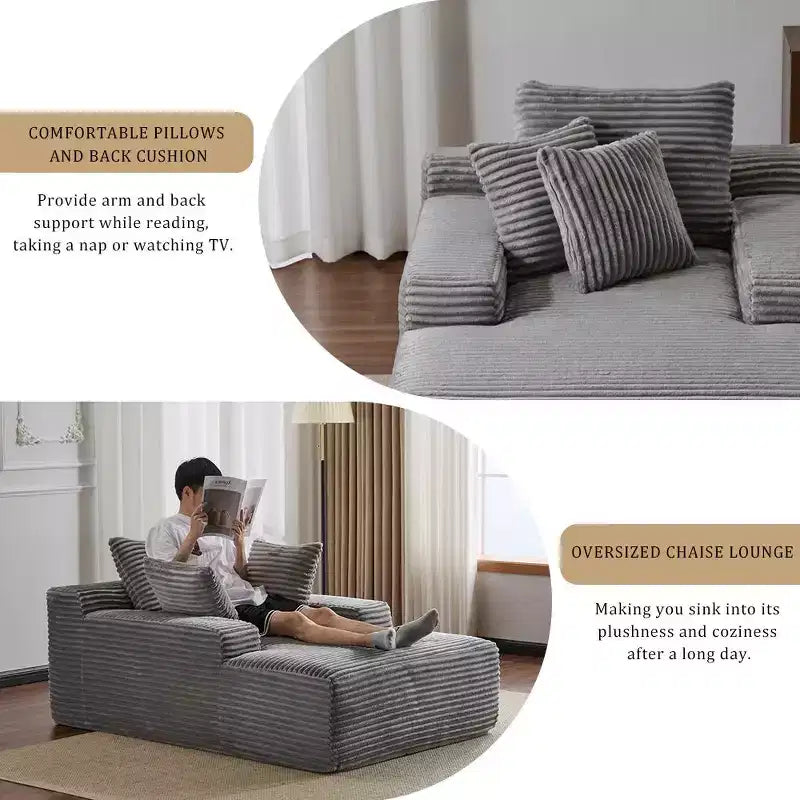 Whisen Modern Corduroy Single Sleeper Sofa & Chaise Lounge Chair & Daybed with Accent Pillows, No Assembly Required
