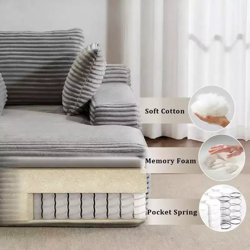 Whisen Modern Corduroy Single Sleeper Sofa & Chaise Lounge Chair & Daybed with Accent Pillows, No Assembly Required
