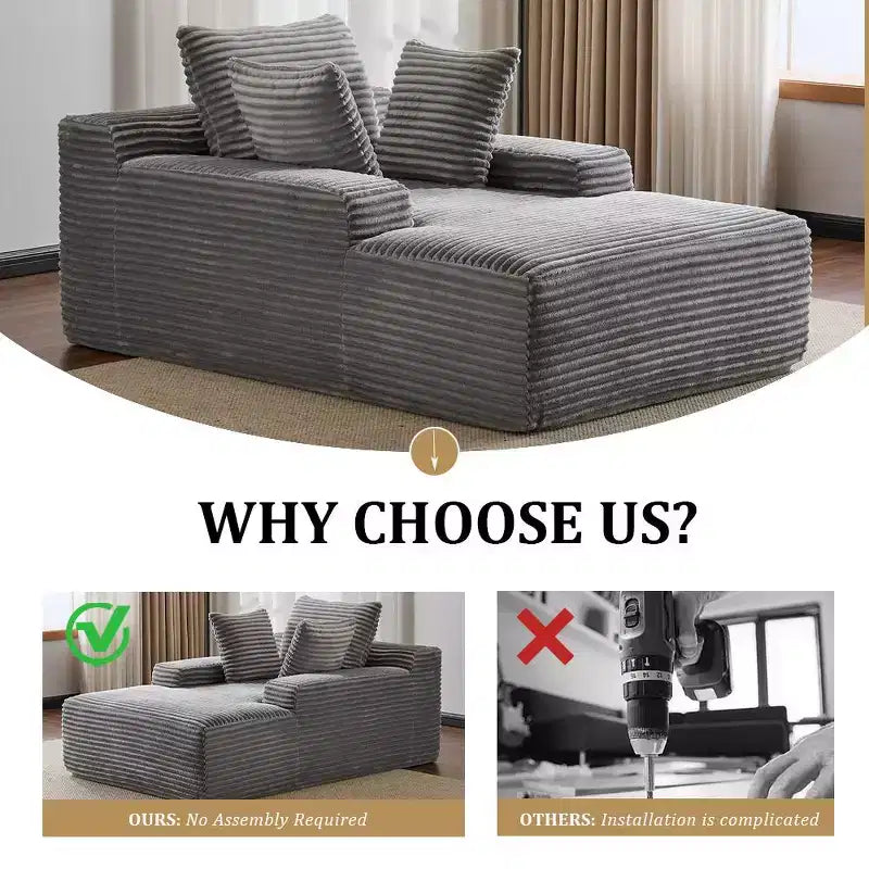 Whisen Modern Corduroy Single Sleeper Sofa & Chaise Lounge Chair & Daybed with Accent Pillows, No Assembly Required