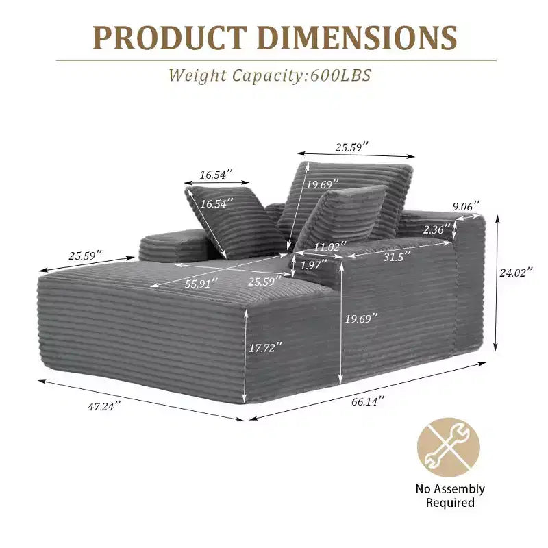 Whisen Modern Corduroy Single Sleeper Sofa & Chaise Lounge Chair & Daybed with Accent Pillows, No Assembly Required