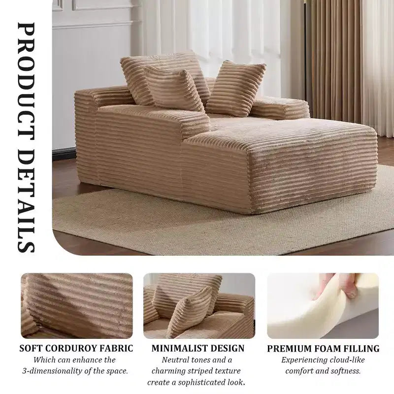 Whisen Modern Corduroy Single Sleeper Sofa & Chaise Lounge Chair & Daybed with Accent Pillows, No Assembly Required