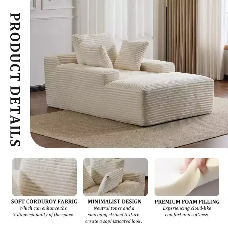 Whisen Modern Corduroy Single Sleeper Sofa & Chaise Lounge Chair & Daybed with Accent Pillows, No Assembly Required