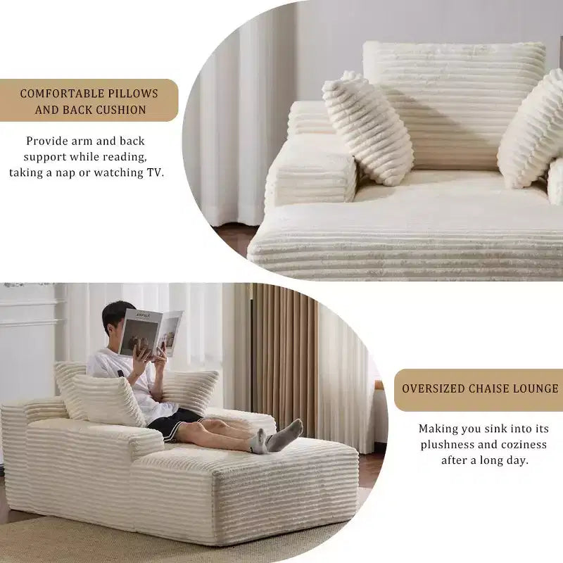 Whisen Modern Corduroy Single Sleeper Sofa & Chaise Lounge Chair & Daybed with Accent Pillows, No Assembly Required