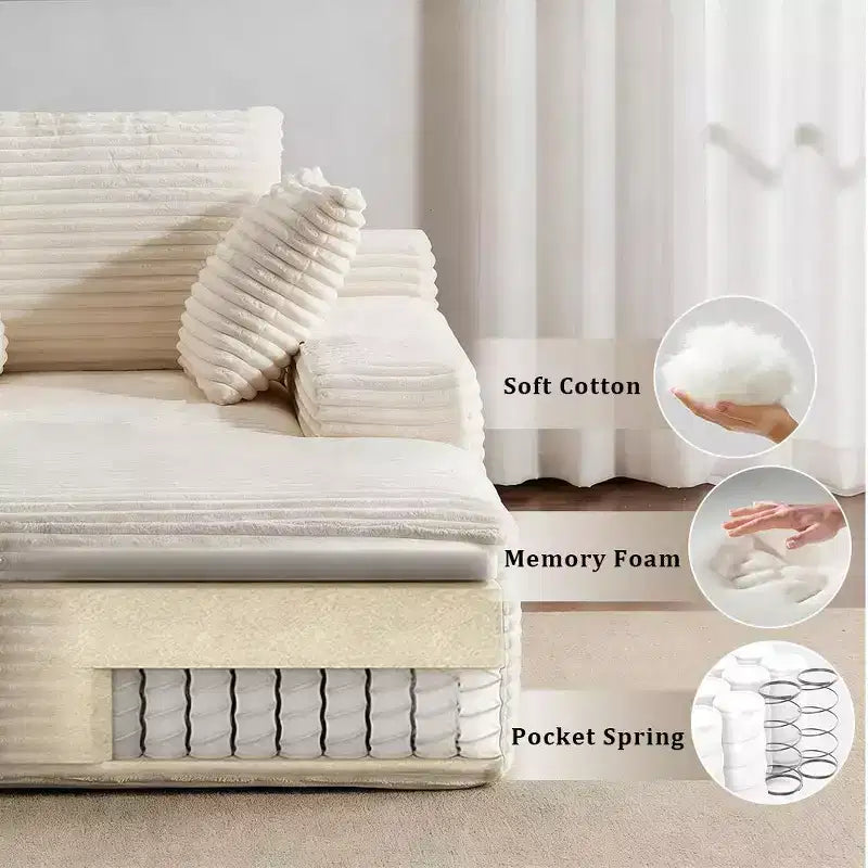 Whisen Modern Corduroy Single Sleeper Sofa & Chaise Lounge Chair & Daybed with Accent Pillows, No Assembly Required