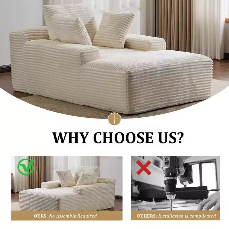 Whisen Modern Corduroy Single Sleeper Sofa & Chaise Lounge Chair & Daybed with Accent Pillows, No Assembly Required