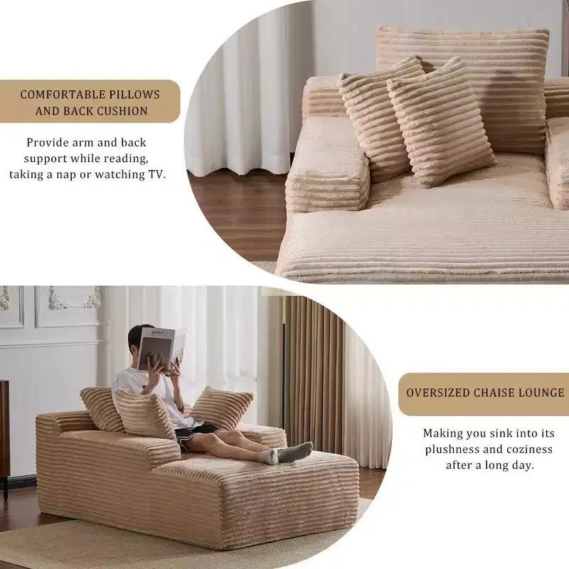 Whisen Modern Corduroy Single Sleeper Sofa & Chaise Lounge Chair & Daybed with Accent Pillows, No Assembly Required