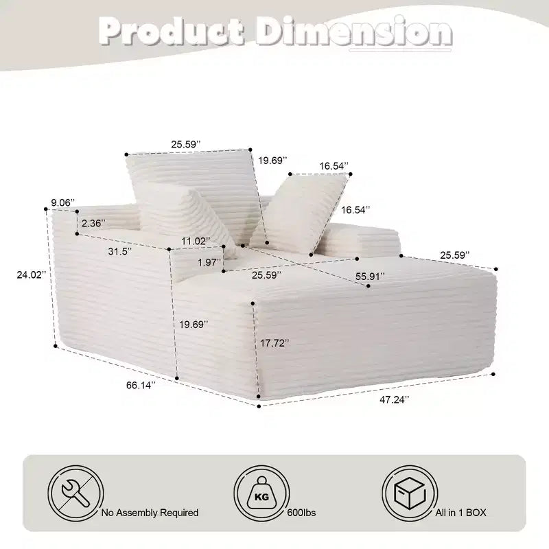 Whisen Modern Corduroy Single Sleeper Sofa & Chaise Lounge Chair & Daybed with Accent Pillows, No Assembly Required