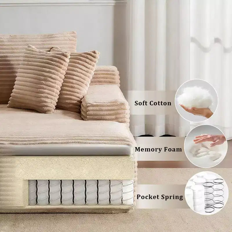 Whisen Modern Corduroy Single Sleeper Sofa & Chaise Lounge Chair & Daybed with Accent Pillows, No Assembly Required