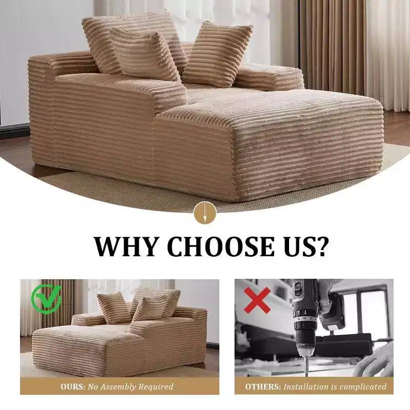 Whisen Modern Corduroy Single Sleeper Sofa & Chaise Lounge Chair & Daybed with Accent Pillows, No Assembly Required
