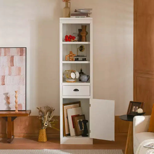 Bibliothèque sur pied de 75 po, étagère en bois à 5 niveaux avec étagères ouvertes et armoire, garde-manger organisateur en bois, meuble de rangement d'exposition pour le bureau