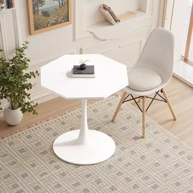 MAYEERTY Octagonal Metal Base Coffee Table with MDF Table Top for Dining Room Living Room White