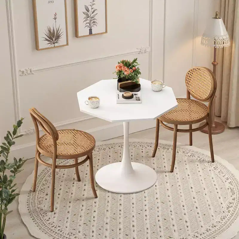 MAYEERTY Octagonal Metal Base Coffee Table with MDF Table Top for Dining Room Living Room White
