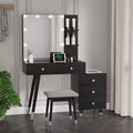 White Linen Particleboard Veneered with Solid Wood Legs with Brass Bushing Trim with LED Tri-tone Panel Vanity Table Set